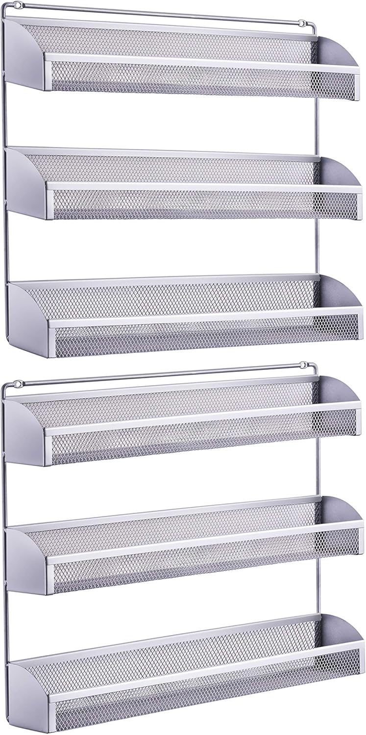 2 Pack- Simple Trending 3 Tier Spice Rack Organizer, Wall Mounted Spice Shelf Storage Holder for Kitchen Cabinet Pantry Door, Silver: Kitchen & Dining