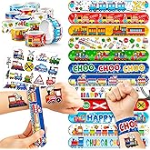 48PCS Train Party Favors - 24PCS Tattoos & 24PCS Slap Bracelets - Train-Themed Birthday Supplies, Decorations, Classroom Prizes, Carnival Rewards, Gifts for Boys & Girls