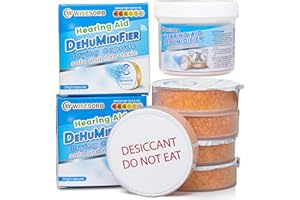 Wisesorb Hearing Aid Dryer, Hearing Aid Dehumidifier, Hearing Drying Jar and Dehumidifier Set (1 Container and 4pcs × 30g Capsules)