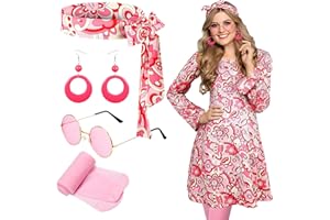 Janmercy 5 Pcs 70s Disco Outfit for Women Hippie Costumes Accessories 70s 80s Halloween Decades Party Cosplay