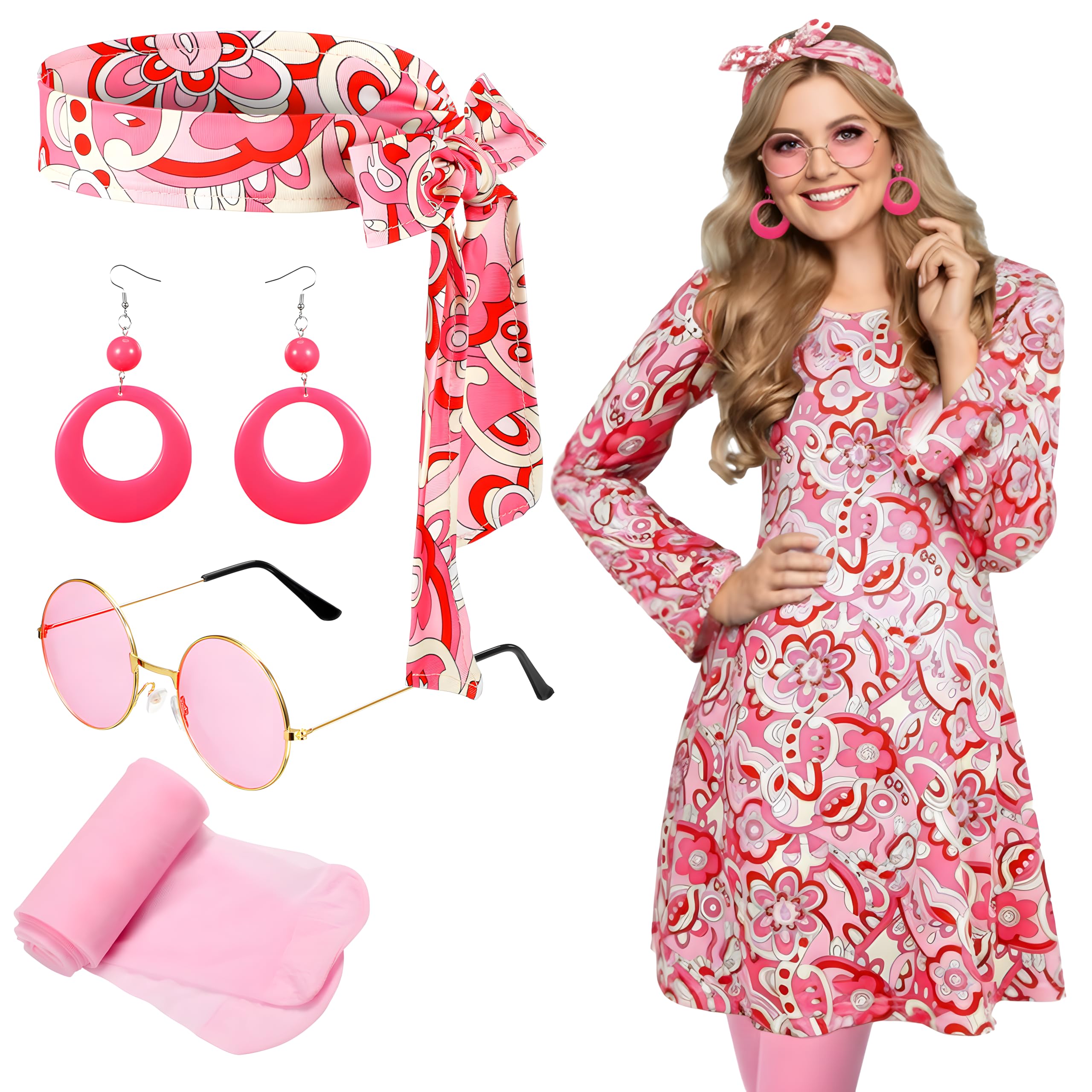 Photo 1 of *MINOR DAMAGE - USED*
Janmercy 5 Pcs 70s 80s Hippie Costumes Accessories for Women 70's Disco Outfit for Halloween Party Cosplay(Large,Classic)