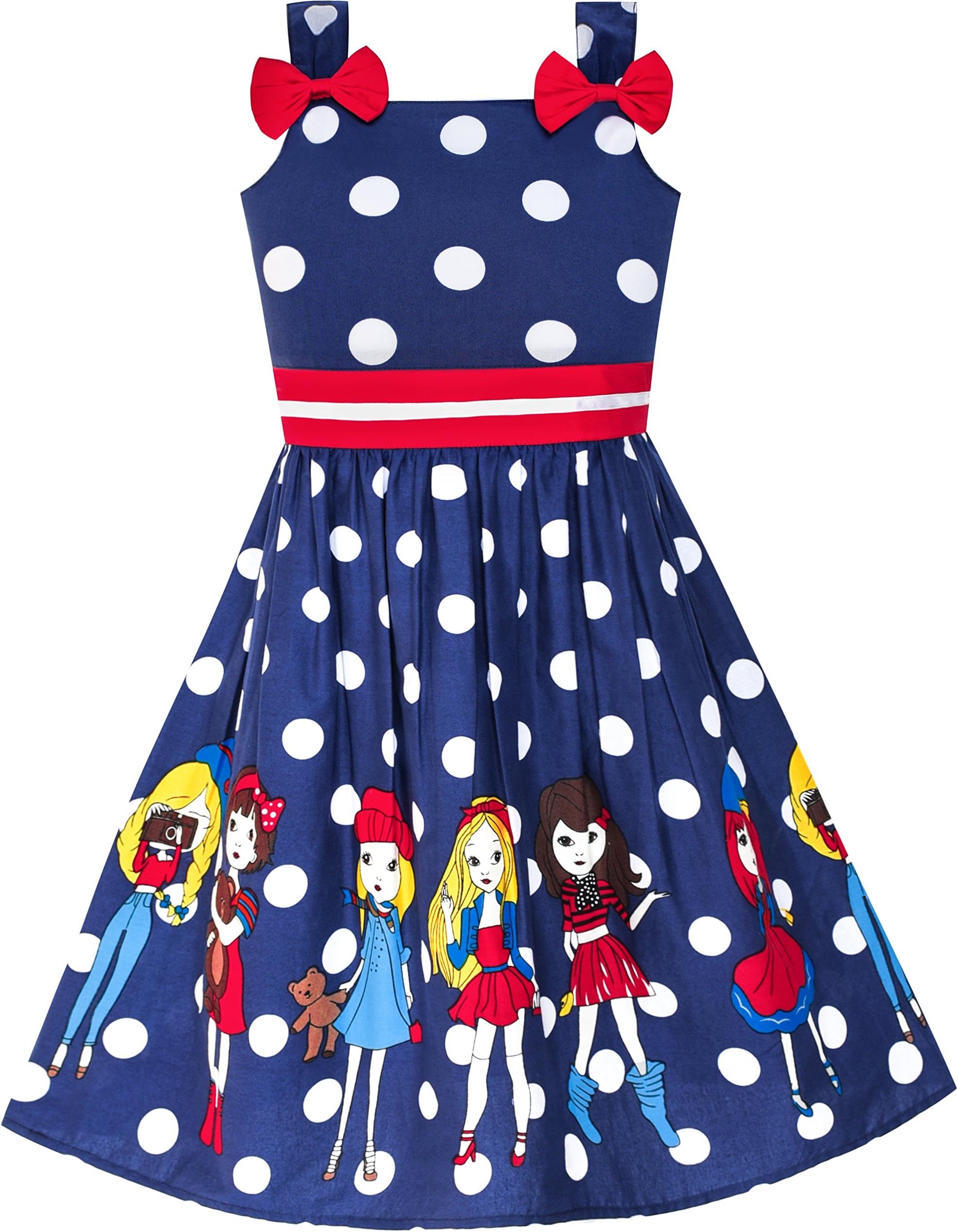 Sunny Fashion Girls Dress Ladybug Polka Dot Bow Tie