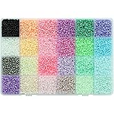 KERGAEN 3mm 8/0 Seed Beads Kit - 6720pcs Bulk Glass Beads with Storage Box, 24 Colors (280pcs/Each) for Jewelry Making, DIY Crafts, Clothing Accessories, Handmade Decor