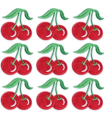 Lot De 12 écussons Thermocollants En Forme De Cerise, Nœud