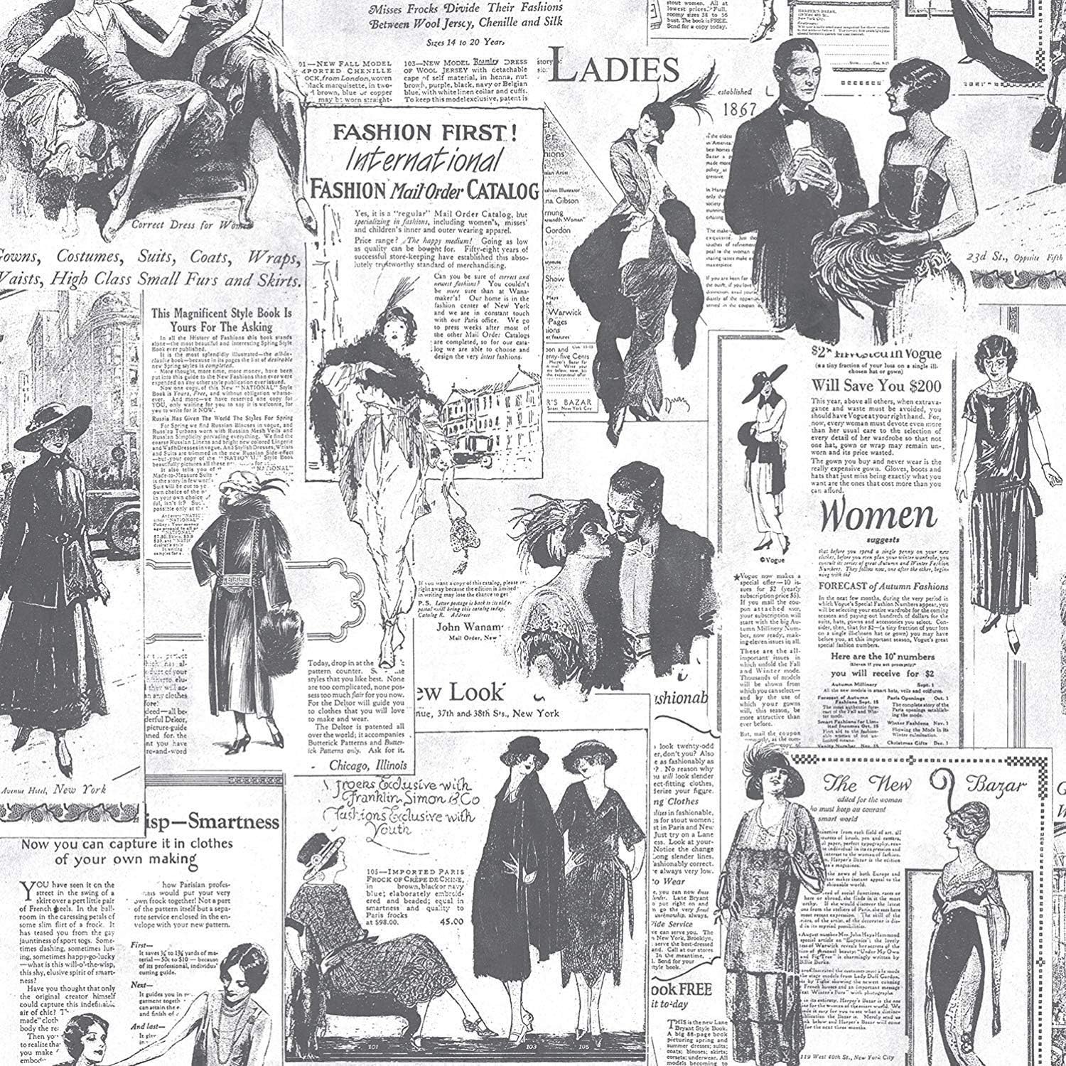 Retro Newspaper Wallpaper Vintage Old Adverts Black White Paste