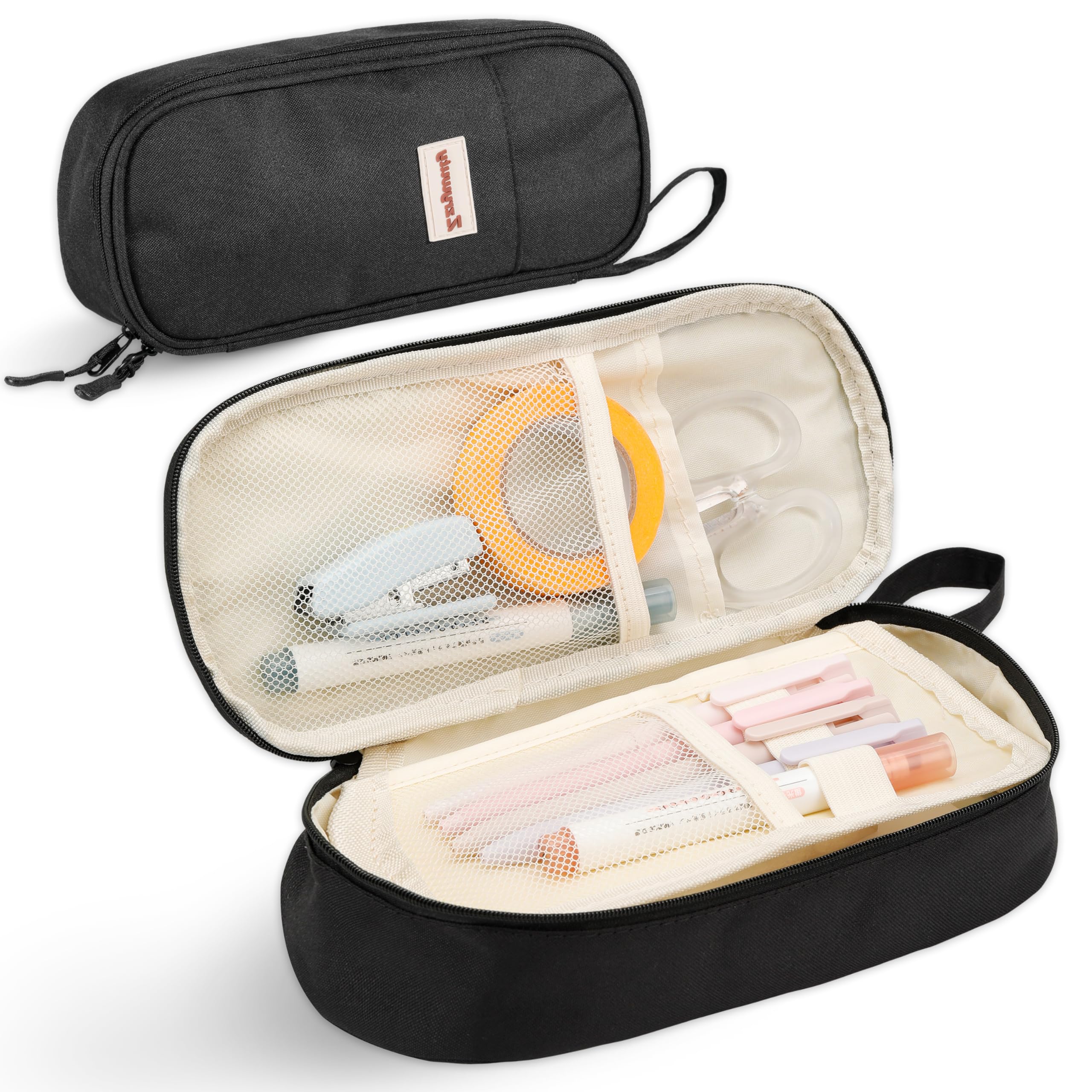 Photo 1 of Zzrywuty Pen Case with Zipper Pencil Pouch for Office Travel Portable Large Pencil Case Pouch for Teen Girls & Boys,Black