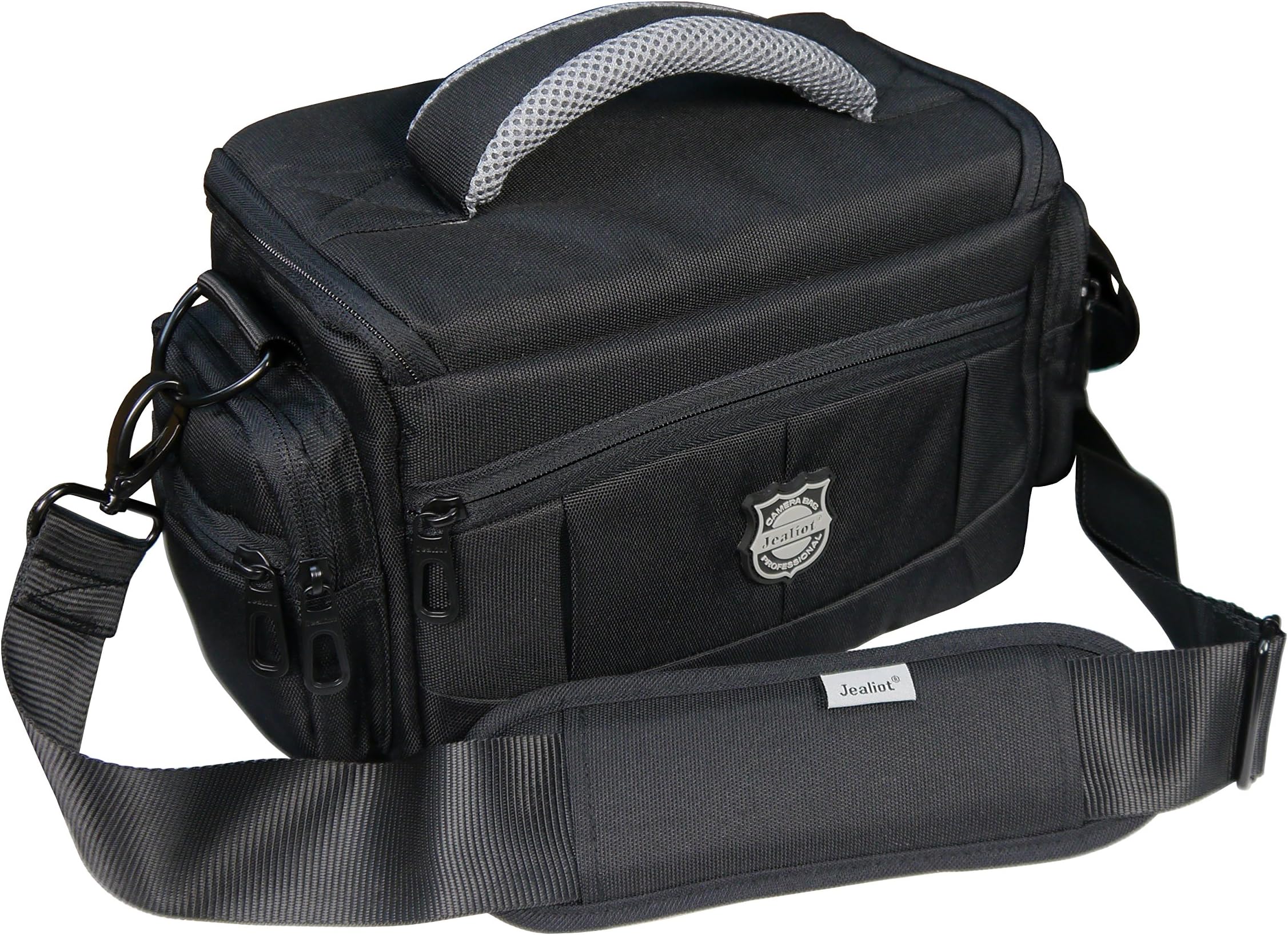 Jealiot Easy Access SLR Camera Case for Canon EOS 200D, Kiss X9, Rebel SL2, Plus Two Additional Lenses and Accessories – Weather Cover Included (Black/Grey)