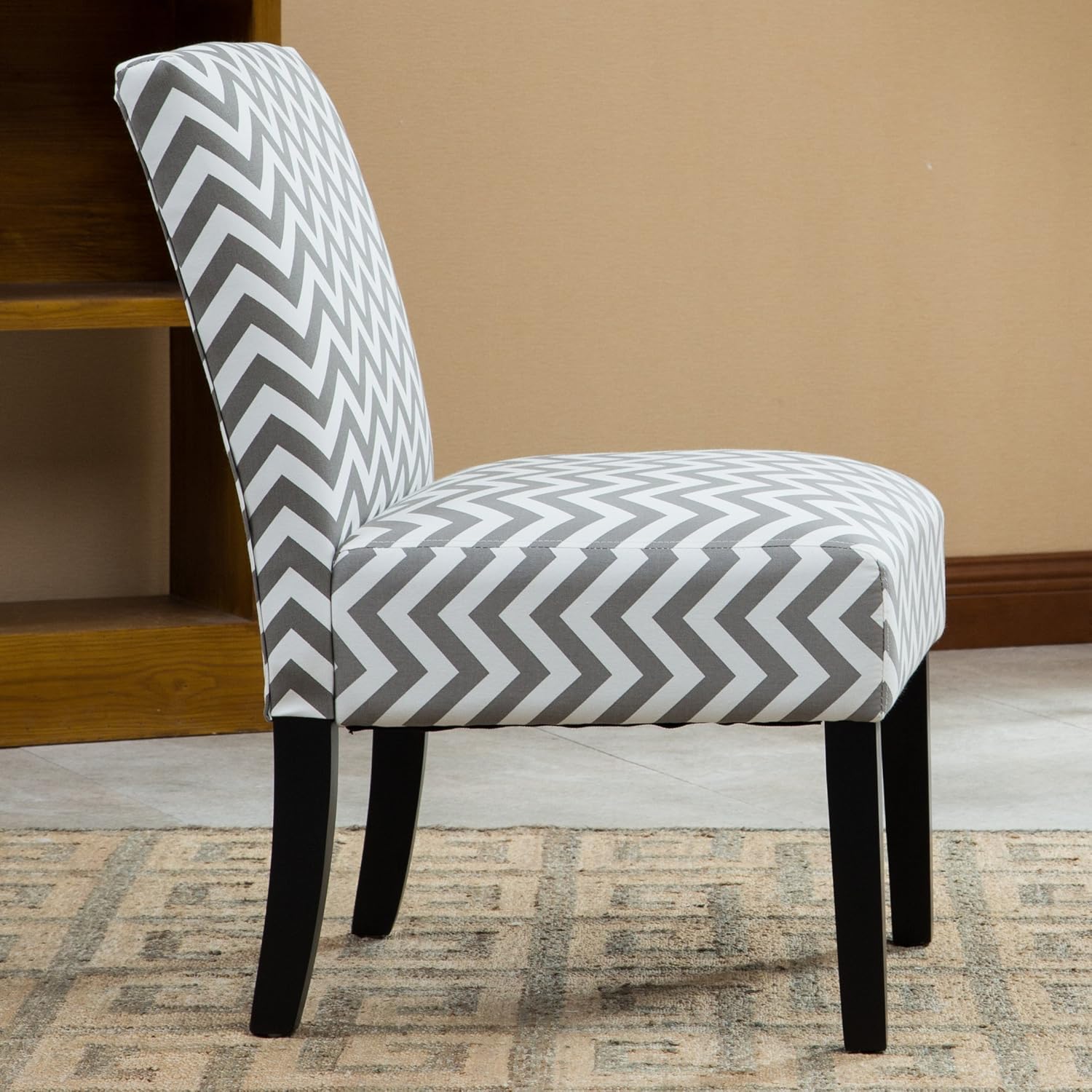 Roundhill Furniture Botticelli Grey Wave Print Fabric Armless Contemporary Accent Chair, Single: Kitchen & Dining