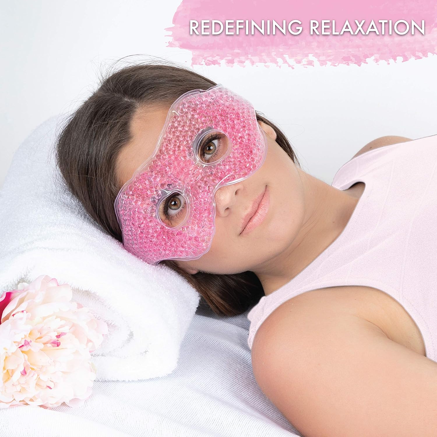 Gel Eye Mask with Eye Holes- Hot Cold Compress Pack Eye Therapy | Cooling Eye Mask for Puffy Eyes, Dry Eyes, Headaches, Migraines, Dark Circles, Sinus - Reusable Eye Face Mask | Ergo Gel Bead (Pink) : Beauty