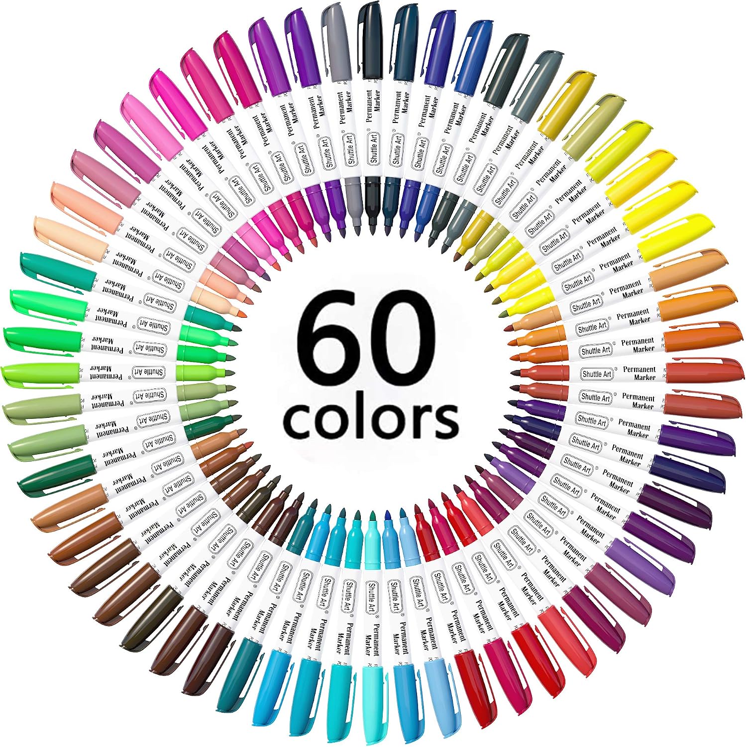 Shuttle Art 60 Colours Permanent Markers, Fine Point Assorted Colours, Works on Plastic, Wood, Stone - Image 3