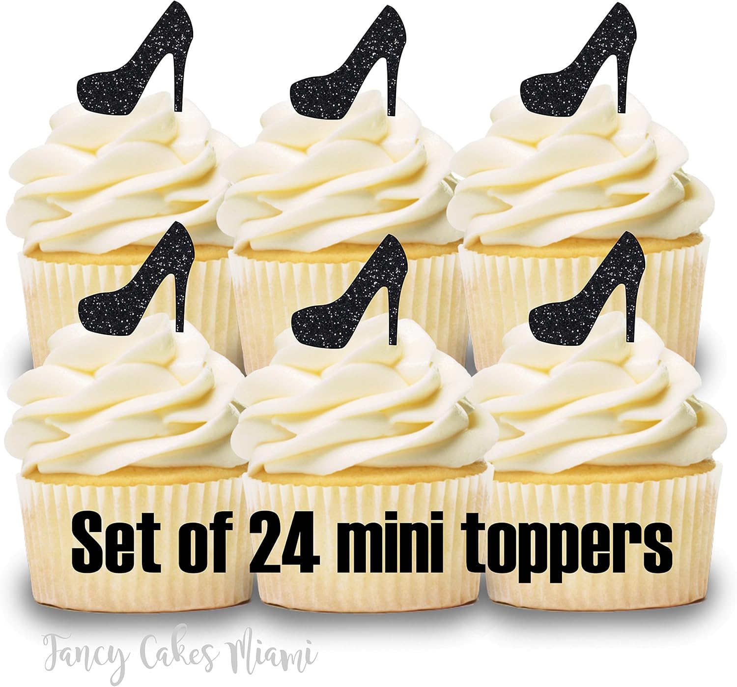 Amazon Com 24 Cupcake Toppers Black Glitter Shoes High Heels