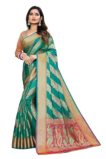 Cotton Shopy womens Kanjivaram Art Silk Blend Jacquard Leheriya Sarees with Blouse Piece