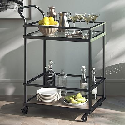 Nathan James Carter Rolling Bar & Serving Cart 2-Tiered Glass Metal