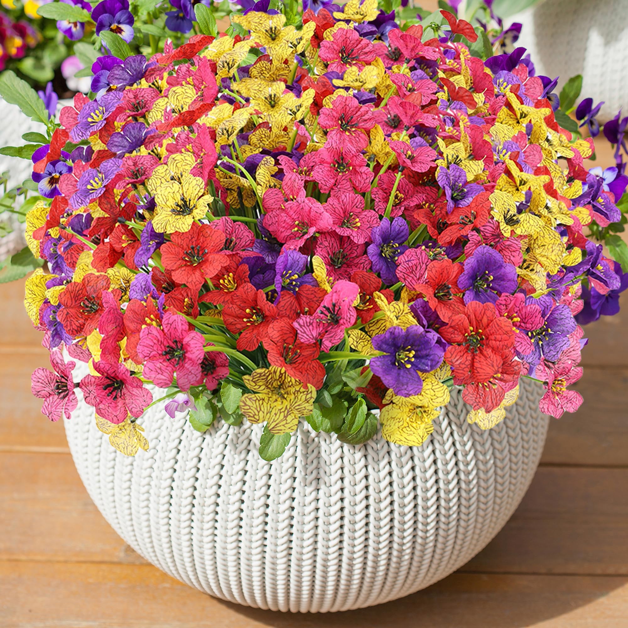 Sahoottie 16 Bundles Colorful Spring Artificial Flowers for Outdoors Fake Spring Flowers Faux Flowers for Planters Garden Window Box (4 Colors)