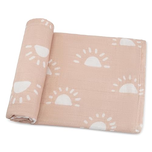 Comfy Cubs Muslin Swaddle Blankets Pack of 1 - 47 x 47 Inch Soft Cotton Baby Blanket Set, Large Multipurpose Wraps for Newborns - Self-Soothing Swaddles for Newborns - Blush Sun