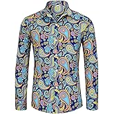 Century Star 70s Mens Disco Shirts Paisley Floral Shirt Outfits Casual Long Sleeve Button Down Funny Shirts for Men