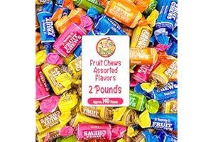 FUSION SWEETS AND SNACKS Fruit Chews Candy - 2 Pounds Bulk Bag (Approx. 140 Pieces), Fruit Chews Rolls, 5 Assorted Flavors, Soft & Fruity Taffy Candy, Individually Wrapped Gluten Free Treats, Holiday Candy