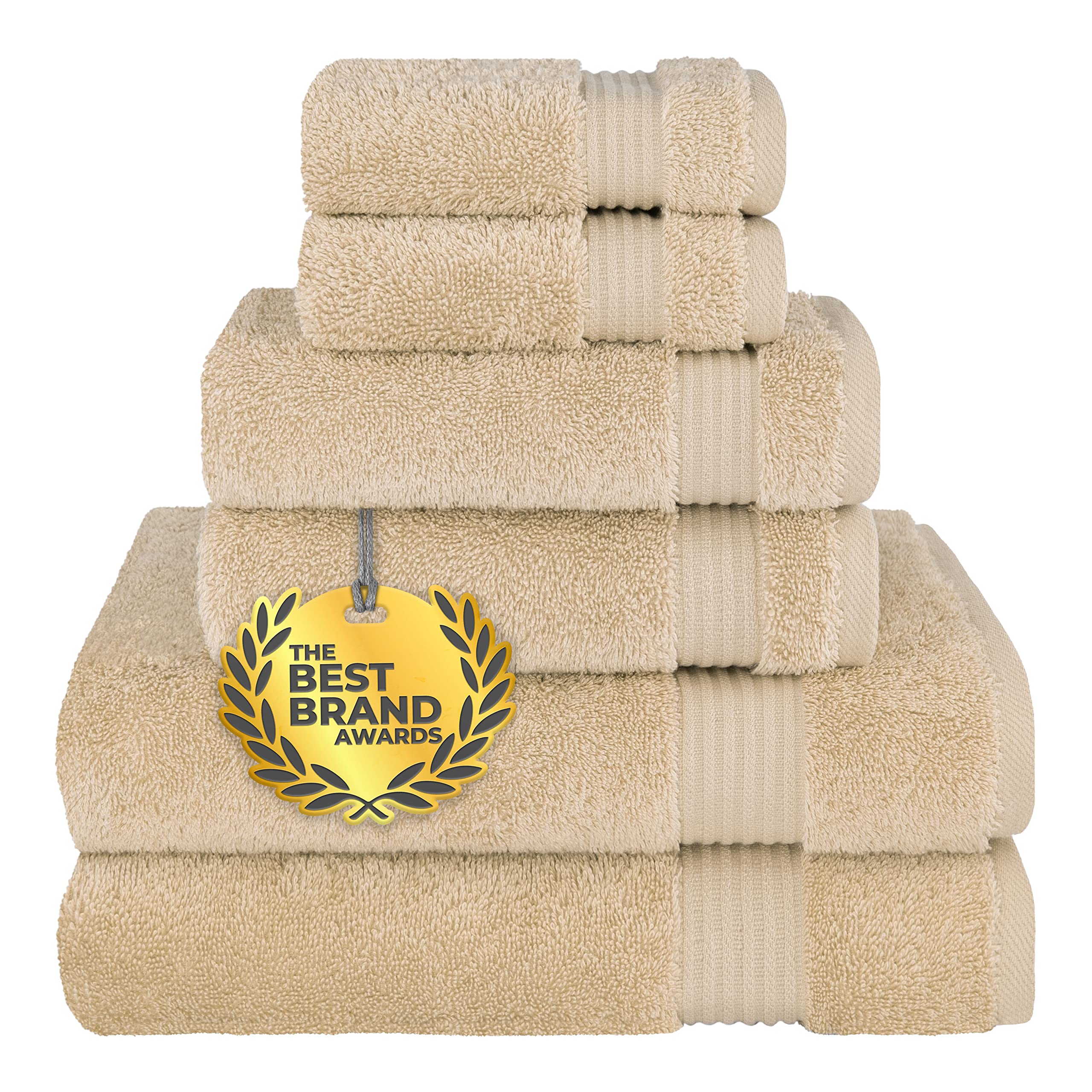 Photo 1 of Cotton Paradise 6 Piece Towel Set, 100% Cotton Soft Absorbent Turkish Towels for Bathroom, 2 Bath Towels 2 Hand Towels 2 Washcloths, Beige Towel Set