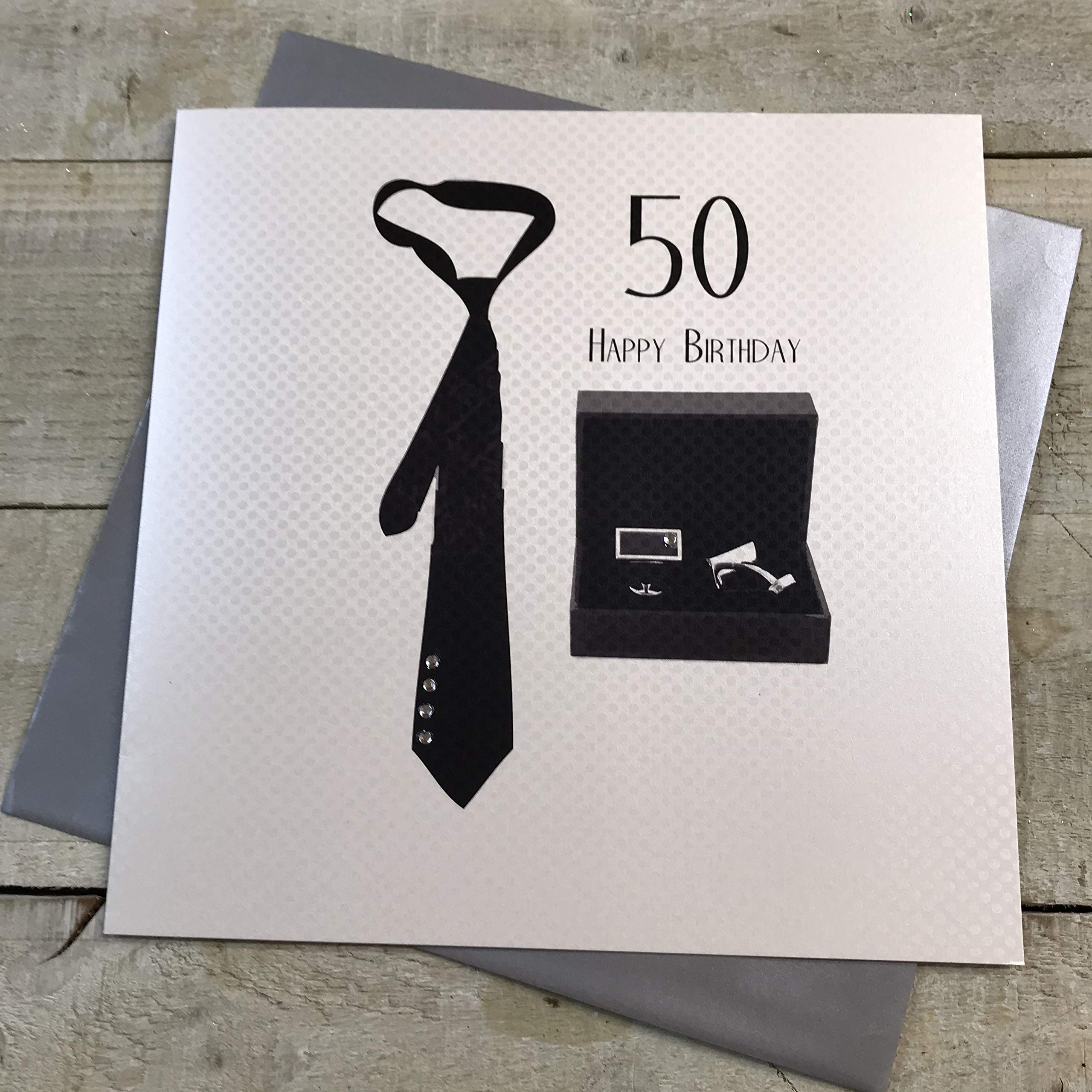 White Cotton Cards Large Handmade Men's 50th Happy Birthday Card