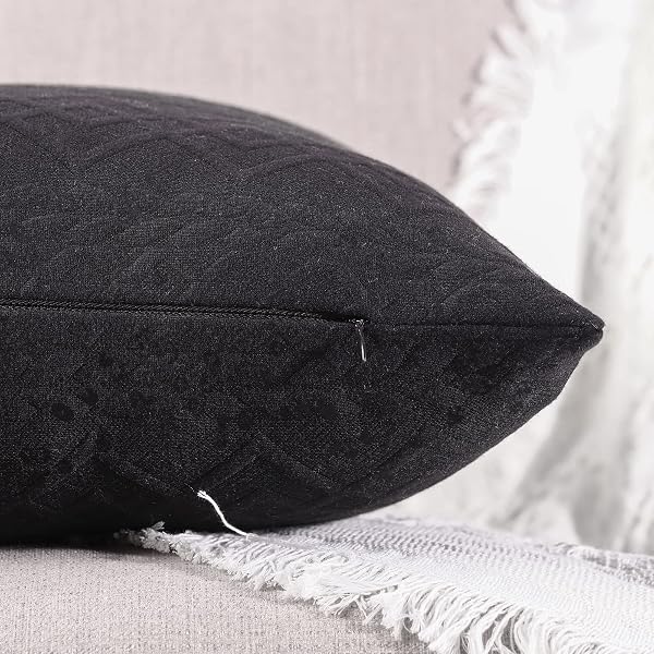 YAERTUN PACK OF 2 SUPER SOFT DECORATIVE THROW PILLOW COVERS SQUARE CUSHION CASES PILLOWCASES FOR COUCH SOFA BEDROOM CAR MODERN EMBOSSED PATTERNED,24 X 24 INCH,BLACK