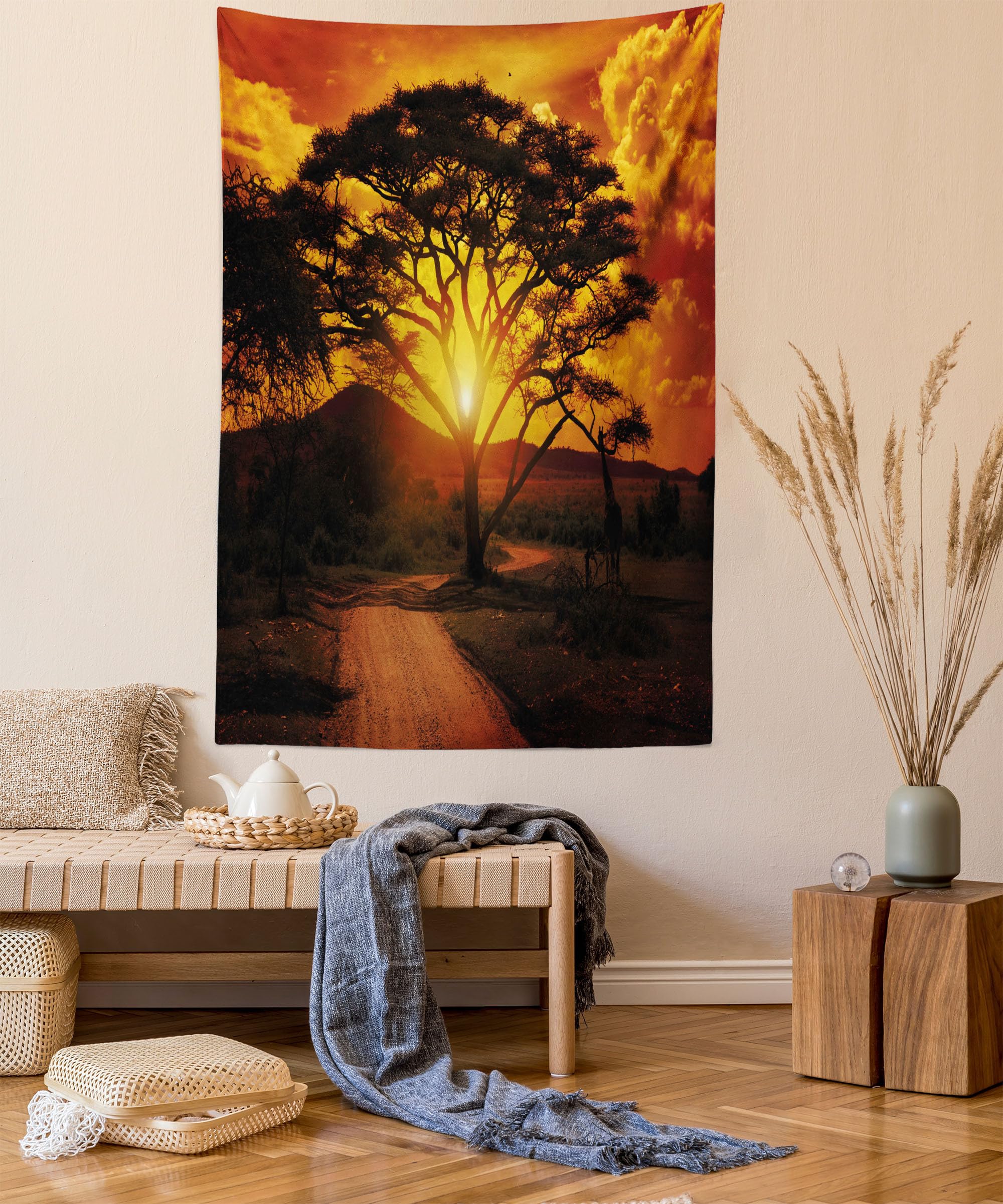 Lunarable Sunset Tapestry Twin Size, Majestic Tree