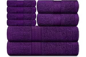 AKTI Premium 8 Piece Bathroom Luxury Towel Set, Hotel & Spa, 2 Bath Towel 2 Hand Towel 4 Wash Cloth Bathroom Set, 100% Cotton Bathroom Towels, Extra, Soft Absorbent Towels for Bathroom - Plum