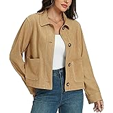 Ladyful Womens Faux Suede Bomber Jacket Cropped Dressy Fall Casual Button Down Leather Coat Outerwear