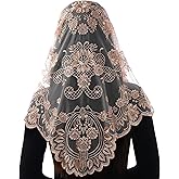 Bozidol Triangle Catholic Chapel Mantilla Veils - Short Camellia Embroidery Latin Mass Scarf Church Lace Veil with Gift Box