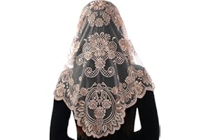 Bozidol Triangle Catholic Chapel Mantilla Veils - Short Camellia Embroidery Latin Mass Scarf Church Lace Veil with Gift Box