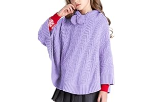 BOBOYOYO Cape for Girls Hooded Cable Knit Poncho Sweaters Kids Shawl Sweater Toddler Holiday Pullover for 3-12 Years Child