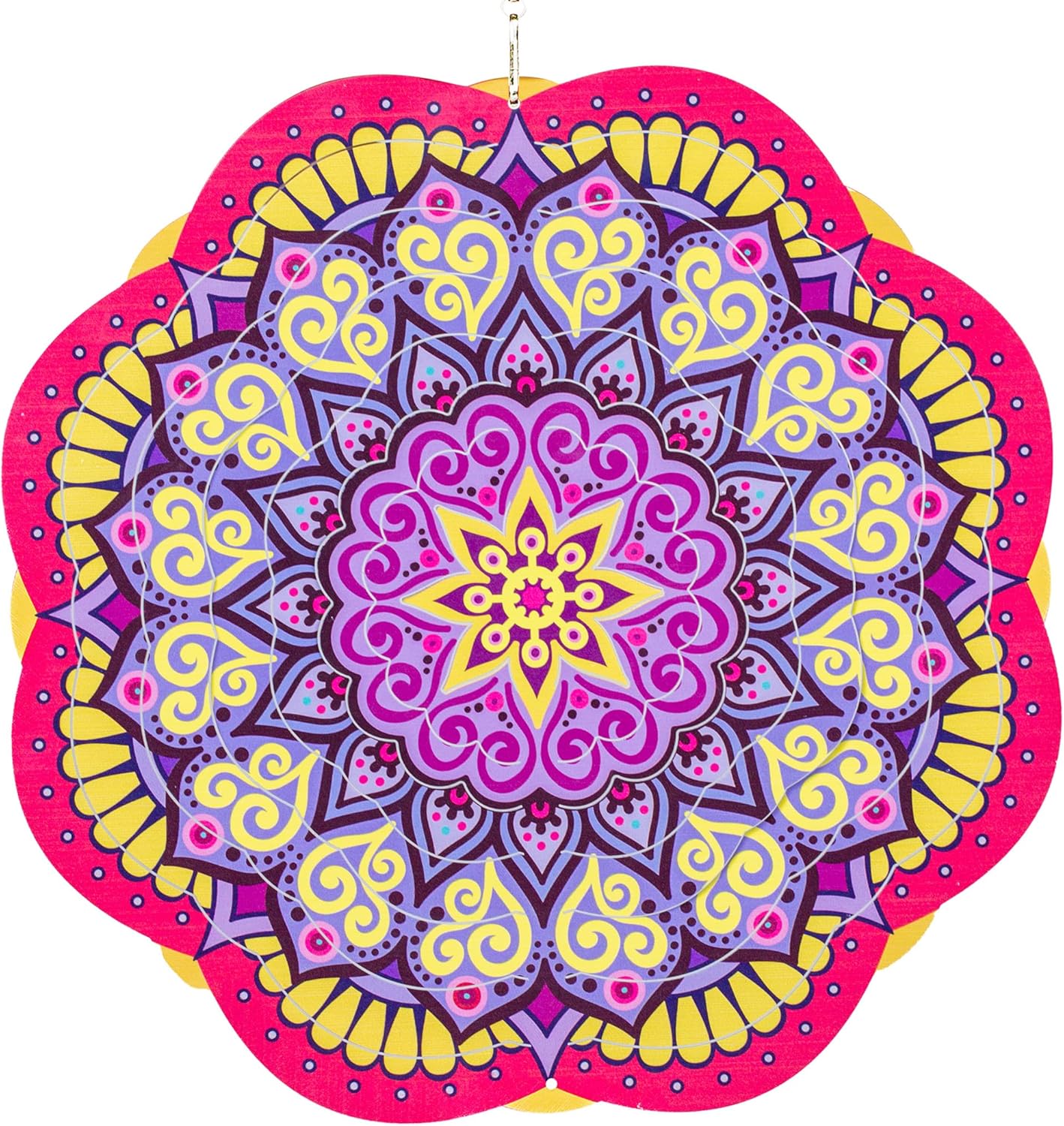 Plaques & Wall Art - Garden Decor by Stand Tall Accessories - Mandala Wind Spinner, Hanging Outdoor Metal Art, Kinetic Yard Decorations, 12 inch Stainless Steel Patio Decor, Wall Art (Pink Mandala)