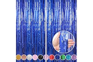 Crosize 2 Pack 3.3 x 9.9 ft Dark Blue Foil Fringe Curtains Party Decorations, Blue Tinsel Curtain Backdrop for Parties, Door Streamers, Glitter Streamer Fringe Backdrop for Birthday Decoration