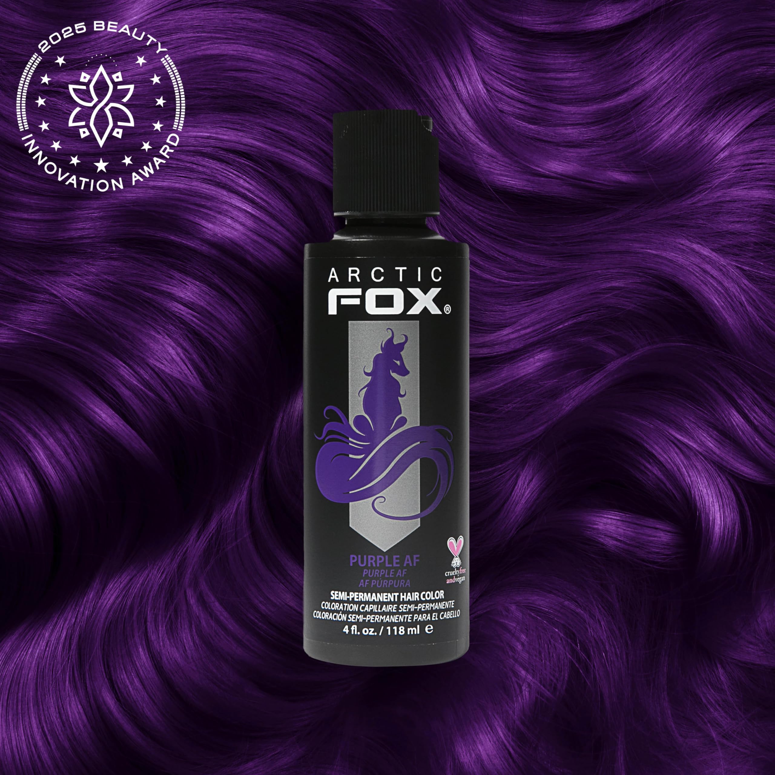 Arctic Fox Semi-Permanent Hair Dye, Vegan & Cruelty-Free, Ammonia-Free, Conditioning, Long Lasting, Vibrant Purple AF Color, For All Hair Types, Unisex, 4 Fl Oz