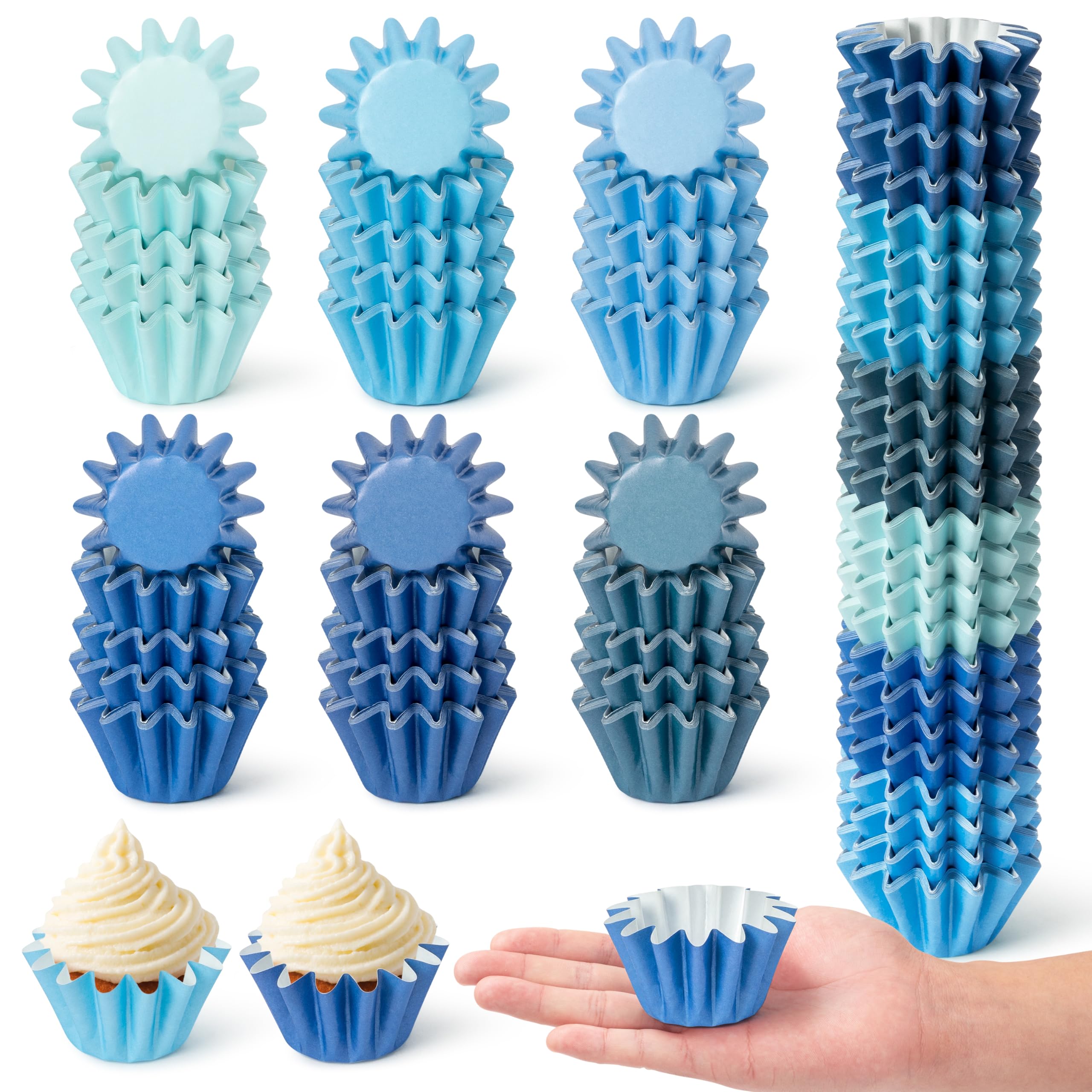 Photo 1 of R HORSE Mini Size Cupcake Liners - 240 Counts Blue Grease-Resistant Muffin Baking Cups Bulk Gradient Navy Blue Disposable Paper Cupcake Wrappers for Celebration Gathering Birthday Party Supplies Decor