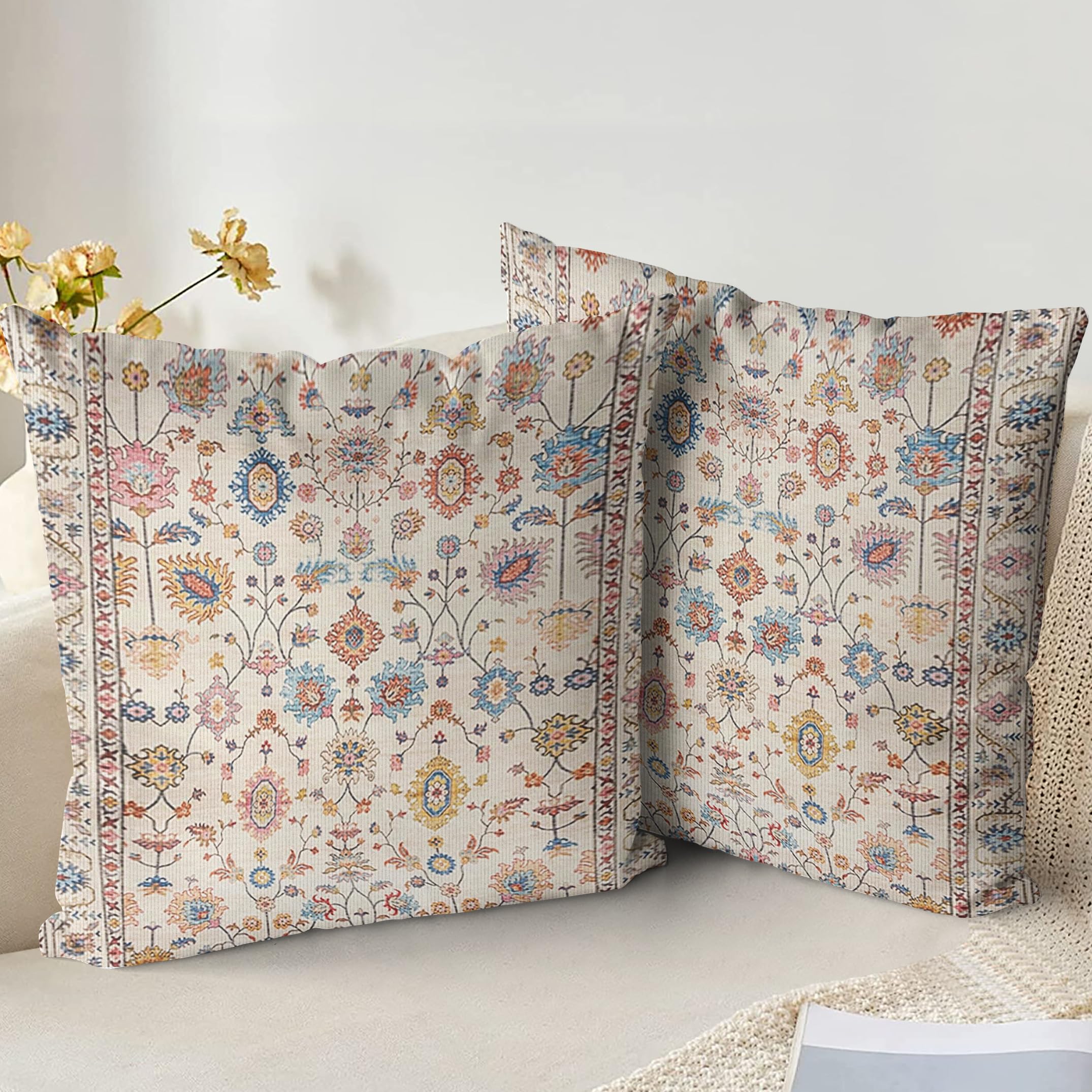 XPHZZL Cushion Covers 40cm x 40cm Set of 2 Square Throw Pillow Case Printed Boho Short Plush Cotton Soft Pillowcases for Outdoor Patio Sofa Balcony Living Room with Invisible Zipper 16 x 16 Inch