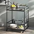 Nathan James 45001 Carter Rolling Bar and Serving Cart 2-Tiered Glass and Metal, Black