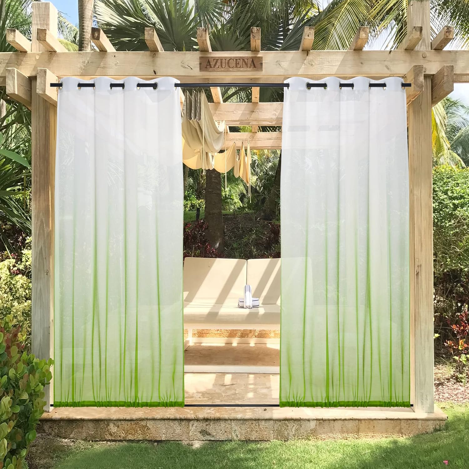 Outdoor Curtains - NICETOWN 2 Panels Outdoor Curtains for Patio Waterproof, Rustproof Grommet Ombre Linen Sheer Texture Indoor Outdoor Drapes for Pergola/Deck/Garden, W54 by L84, Green
