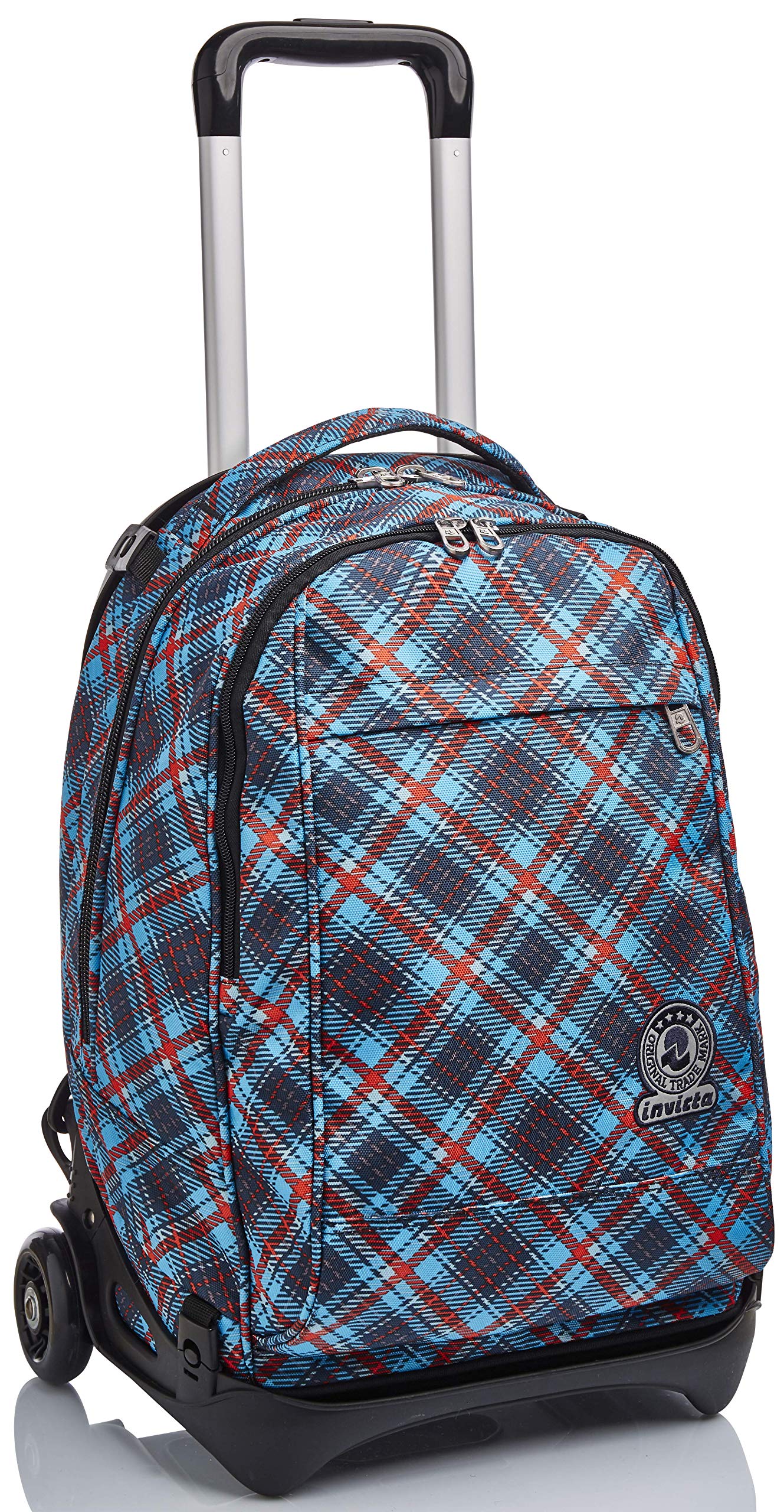 Invicta Rolling backpack, NEW Tech TARTAN Wheeled Book Bag, 3 in 1, Detachable Backpack + Trolley, for Teen, Girls&Boys, For School, Sport, Free Time, Laptop Sleeve, Italian Design, blue