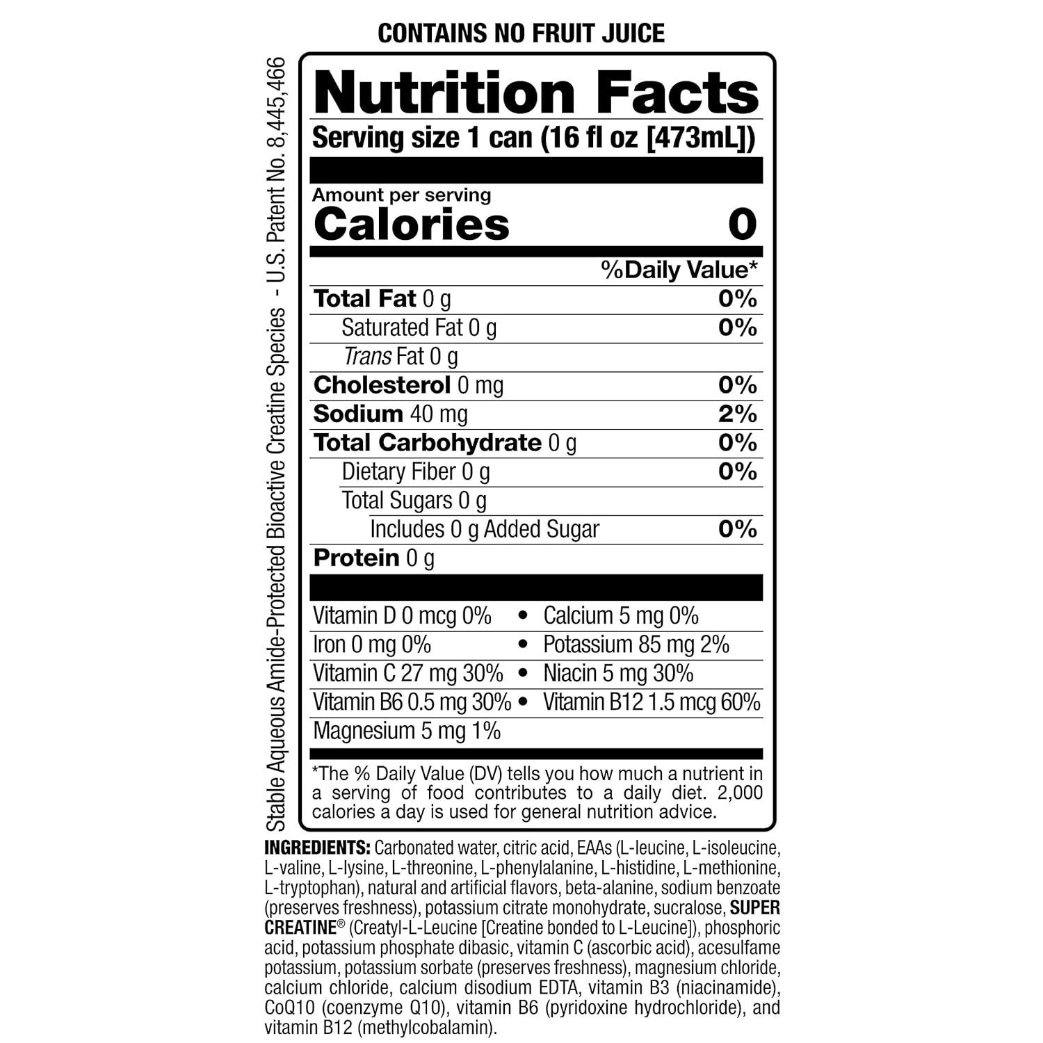 Bang Caffeine Free Black Cherry Vanilla Energy Drink, 0 Calories, Sugar Free with Super Creatine, 16oz, 12 Count : Grocery & Gourmet Food