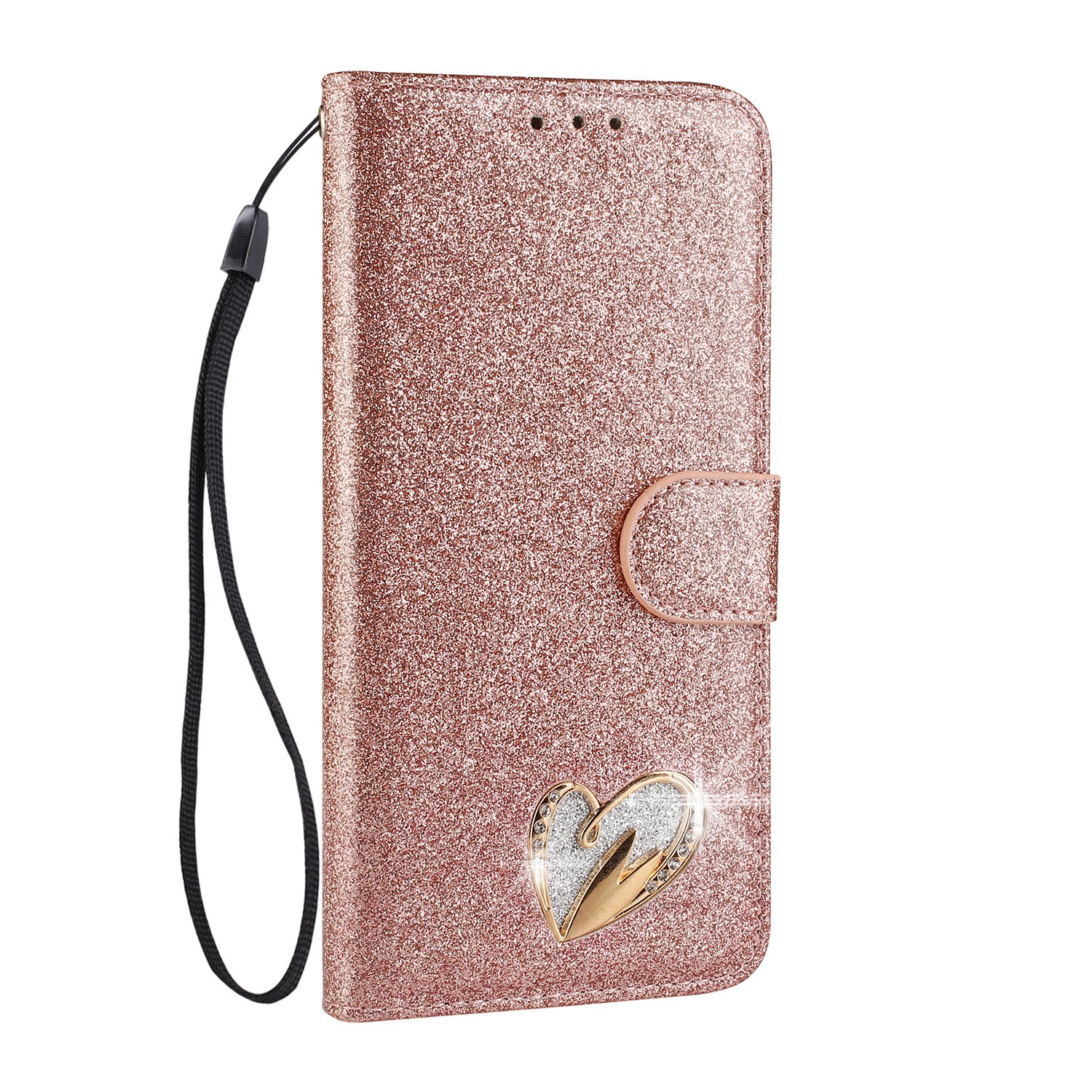 Mo-Somnus For iPhone 6S/ iPhone 6 Case [Free Tempered Glass Screen Protector], Bling Glitter Sparkly PU Leather Flip Wallet Case Cover for iPhone 6/iPhone 6S 4.7" (Rose Gold)