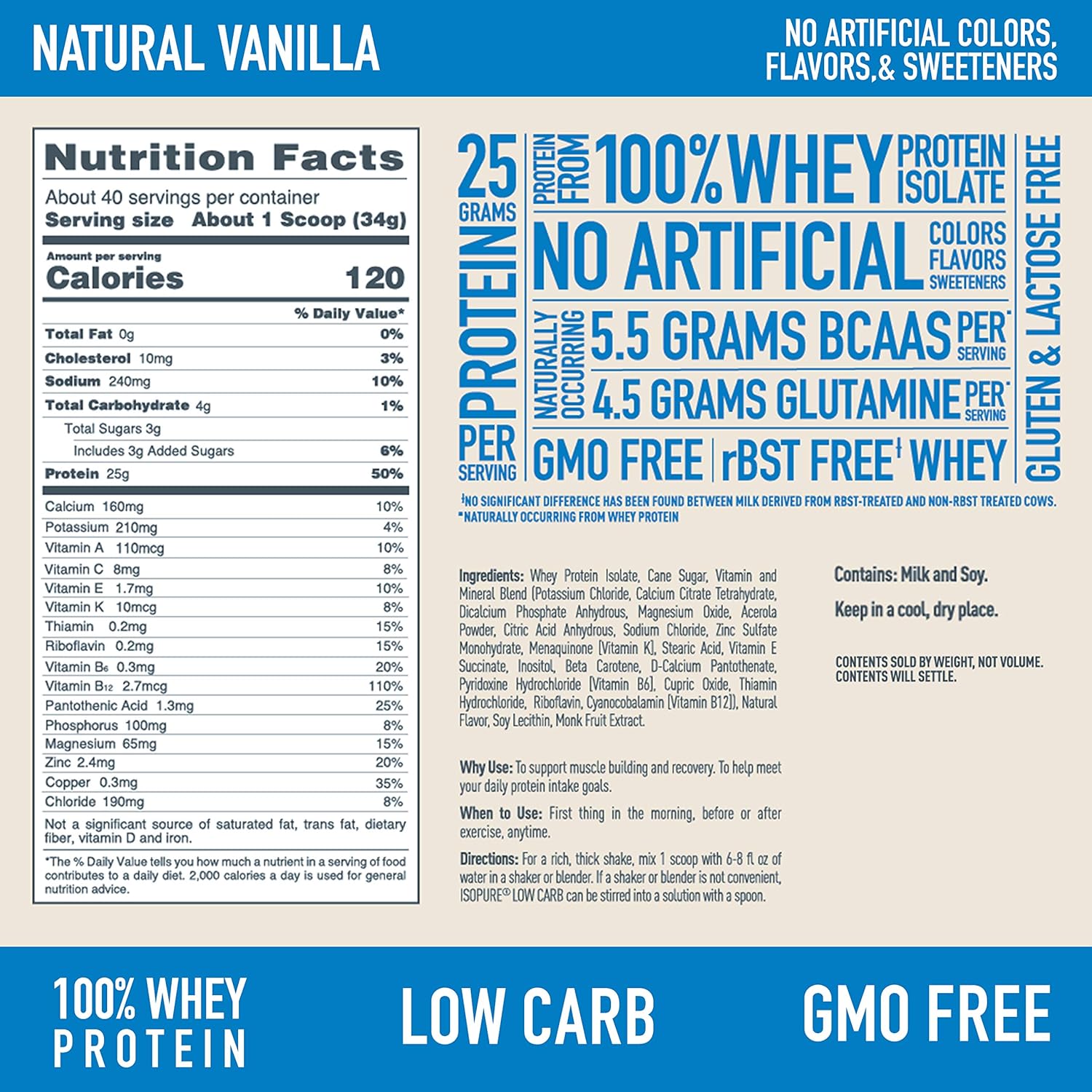 Isopure Low Carb Naturally Sweetened, Zinc for Immune Support, 25g Protein, Keto Friendly Protein Powder, 100% Whey Protein Isolate, Flavor: Vanilla, 3 Pound (Packaging May Vary): Health & Personal Care