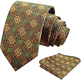 Alizeal Mens 3.15'' Vintage Necktie and Pocket Square Business Geometric Regular Patterns Tie and Hanky Set