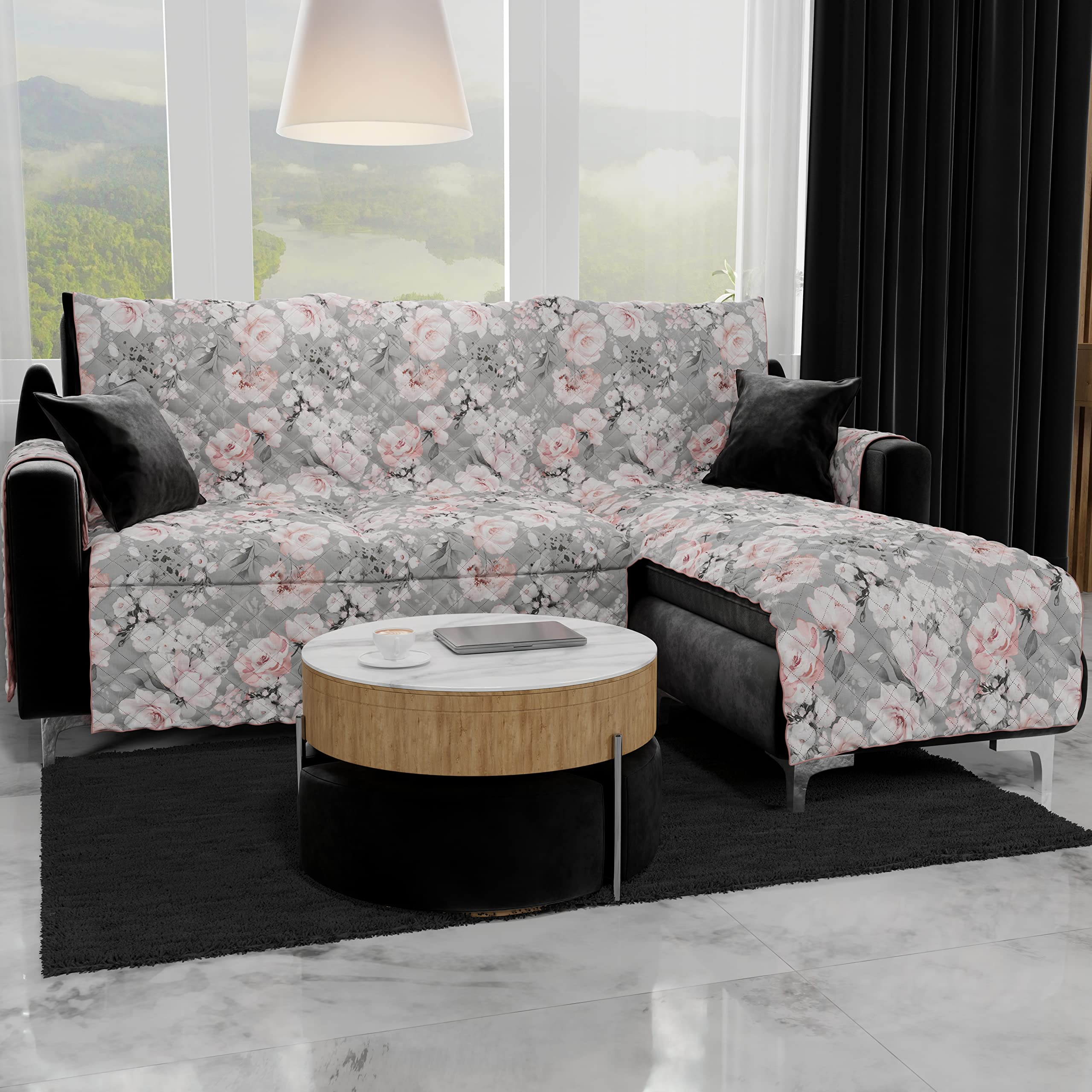 PETTI Artigiani Italiani - Corner sofa cover, sofa cover with peninsula right and left, sofa cover with peninsula, sofa cover 4 seater peninsula floral 17 02, 100% Made in Italy