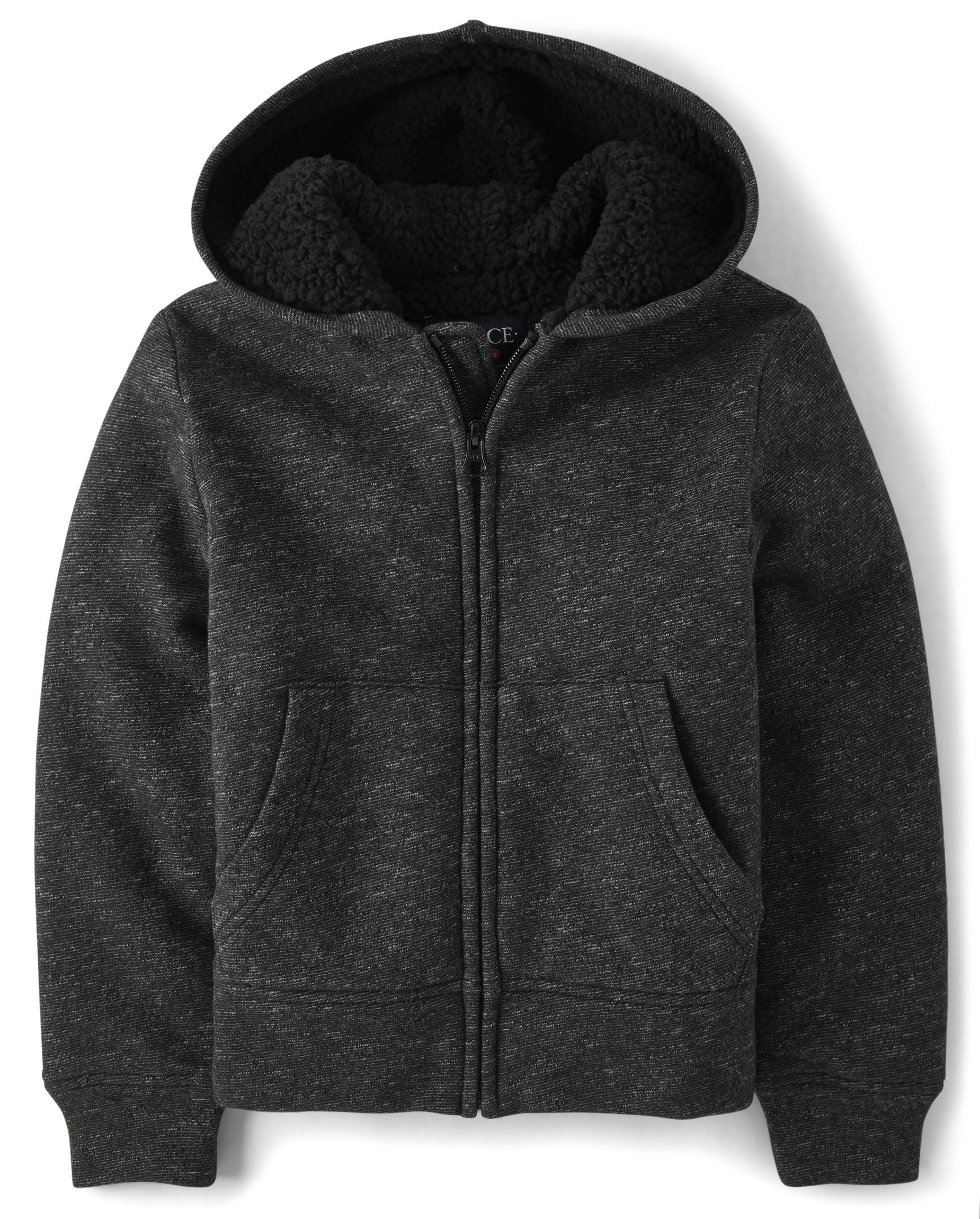The Children's Place,Boys,Long Sleeve, Sherpa Lined, Zip-Front Hoodie Sweatshirt,Black,X-Large Image