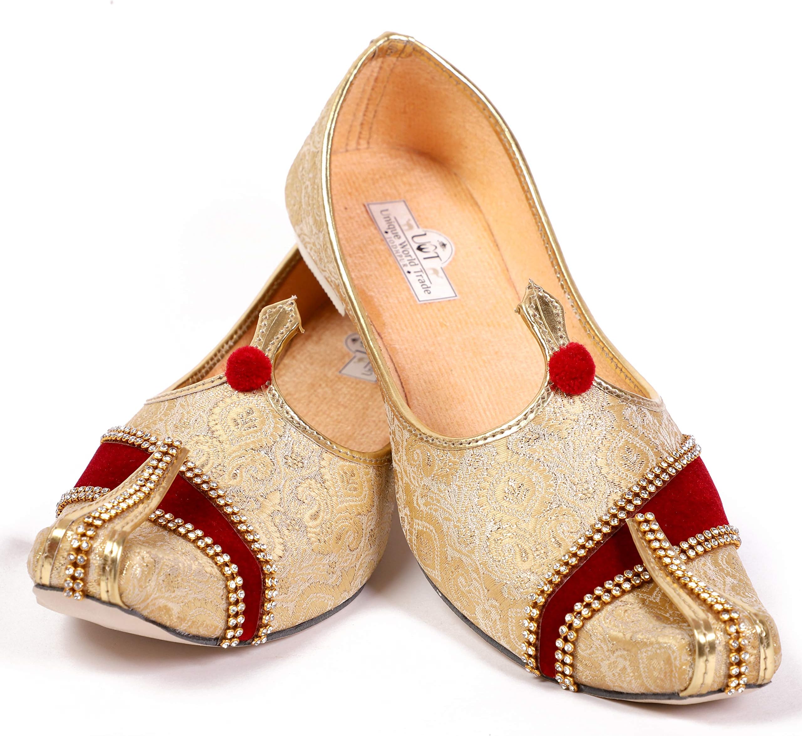 Unique World Trade Juttis for Men mojaris Red & Gold Juti Sherwani Mojaris/Juttis/Nagra for Boys