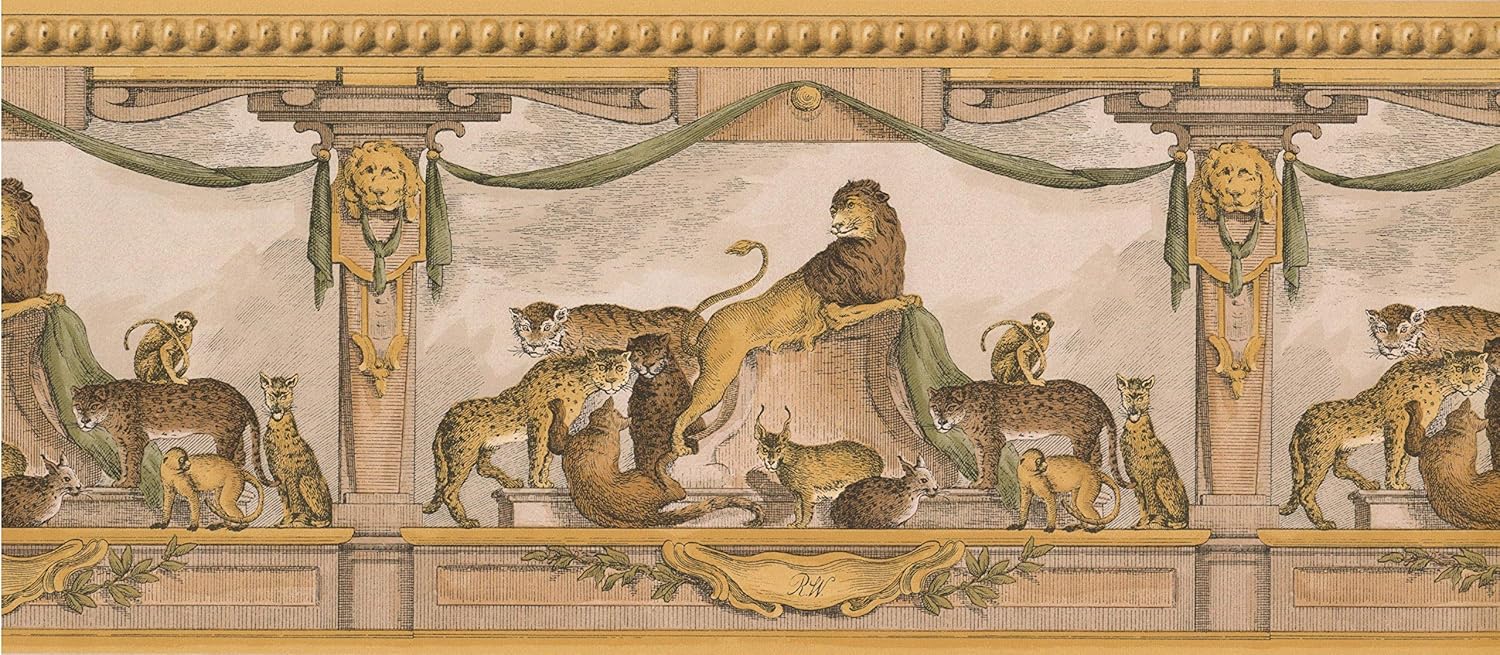 Ancient Rome Lion Lynx Monkey Yellow Animal Wallpaper Border Retro Design Roll 15 X 10 5 Amazon Com