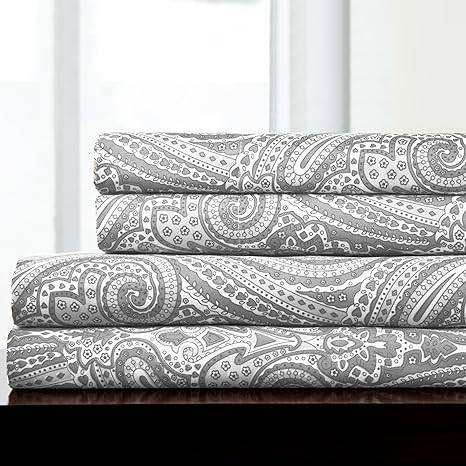 Amazon Com Sweet Home Collection 4 Piece 1800 Thread Count Egyptian Quality Deep Pocket Bed Sheet Set King Paisley Gray Home Kitchen