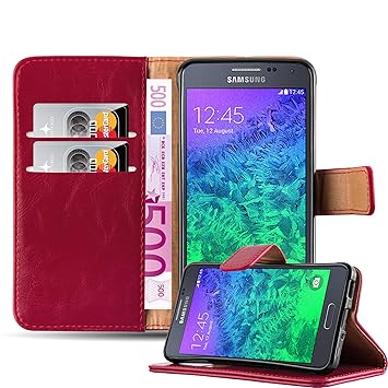 Cadorabo Hülle für Samsung Galaxy Alpha - Hülle in Wein ROT – Handyhülle im Luxury Design mit Kartenfach und Standfunktion - 