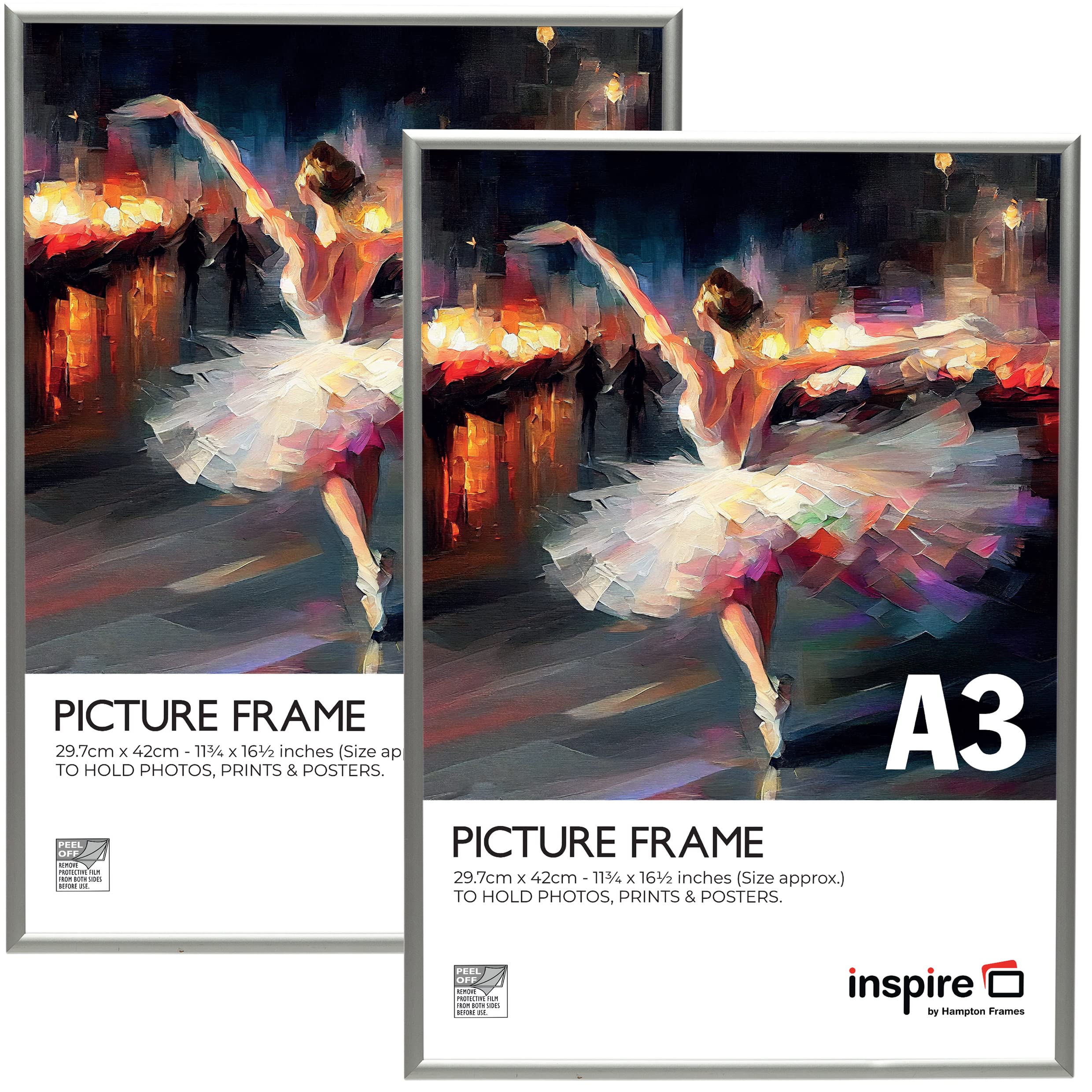 Inspire By Hampton ALUMINIUM A3 (30x42cm) Silver Poster Certificate Frame Acrylic (Non-Glass) IBHPAAFA3BX-PK2