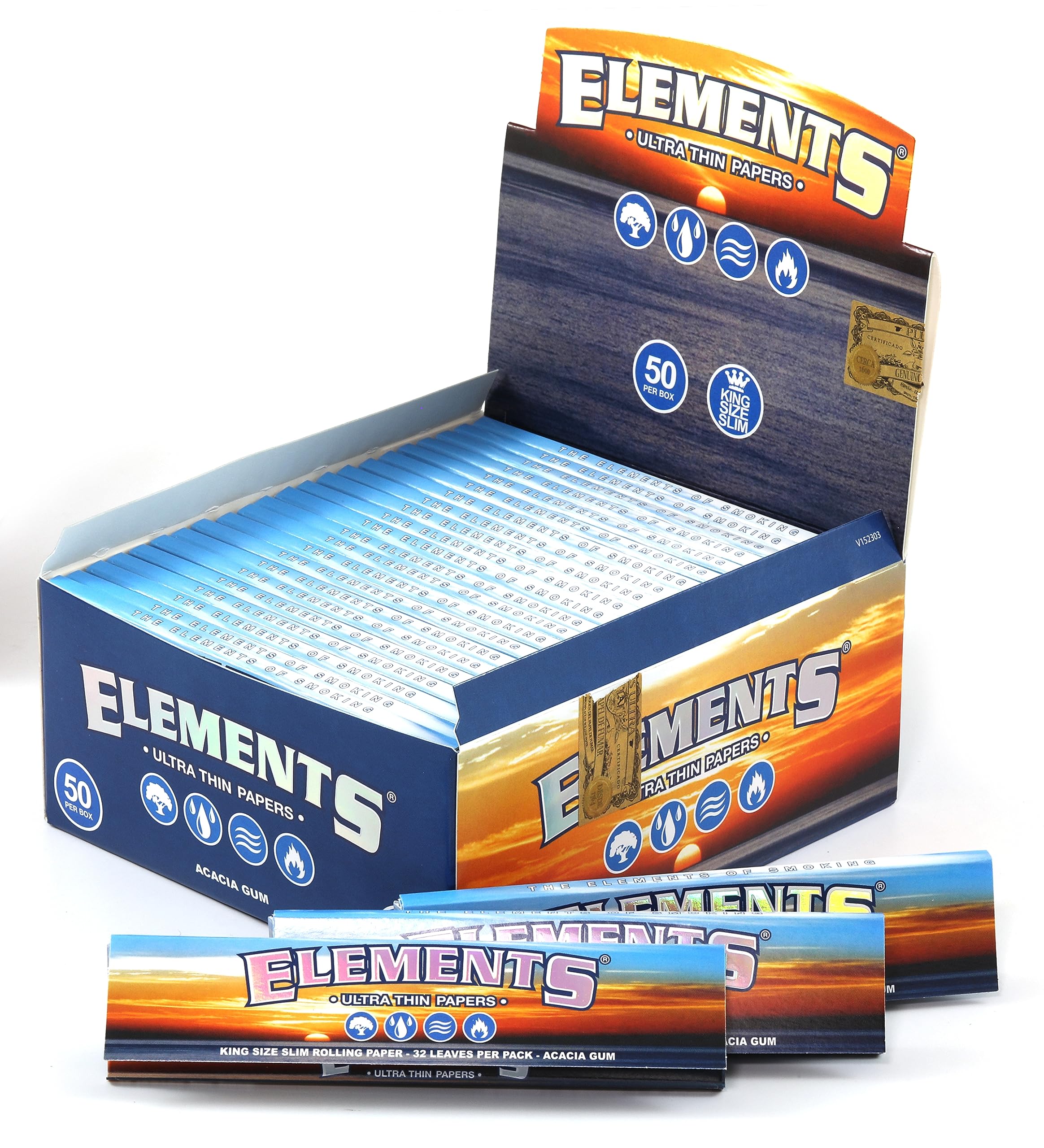 Photo 1 of ELEMENTS Slim King Size ULTRA THIN RICE rolling paper - 5 booklets, total 160 papers